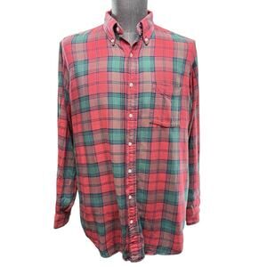 LL Bean Vintage 80s Northwoods Red Flannel Long Sleeve Shirt USA Size L Tall